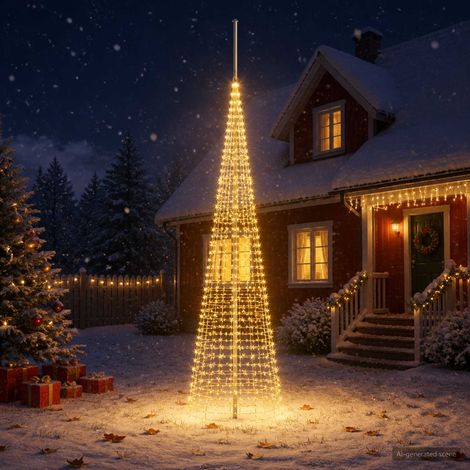vidaXL Luci per albero di Natale con picchetti e asta per bandiera (1/5)