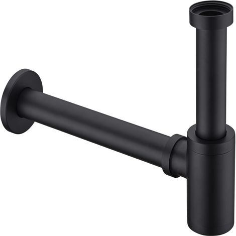 Messing-Siphon mit verstellbarem Schiebegelenk für Badezimmerwaschbecken, mattschwarzer Wandablauf, dekorativer P-förmiger Siphon von 3,2 cm (1 1/4 Zoll).