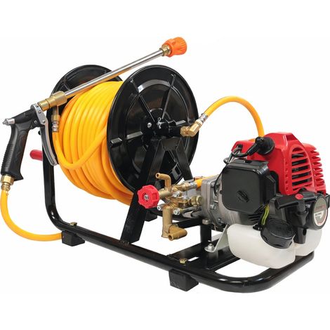 Varan Motors - VR-38F Irroratore a benzina da 31 cc a 4 tempi, portatile e professionale, con avvolgituolo da 50 m, gittata di 17 m