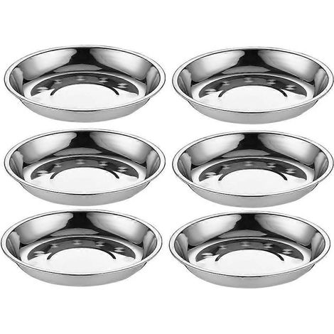Lot de 6 assiettes rondes en acier inoxydable, plateaux de rangement pour fruits, assiettes à pâtes (argenté)-17.00X17.00X3.00CM-Silver