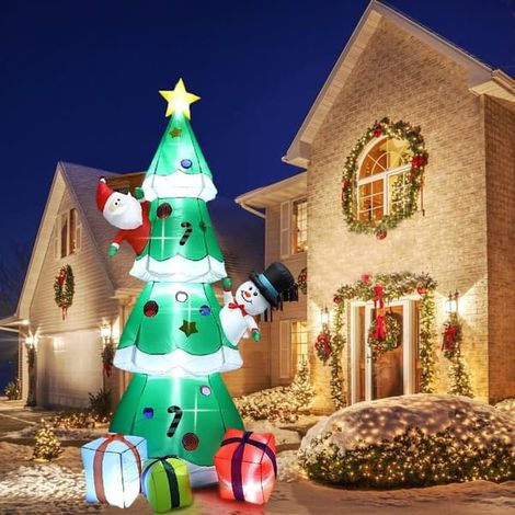 Décorations gonflables pour sapin de Noël de 2,4 m, sapin avec lumières LED multicolores rotatives intégrées, Père Noël et bonhomme de neige gonflables. (1/5)