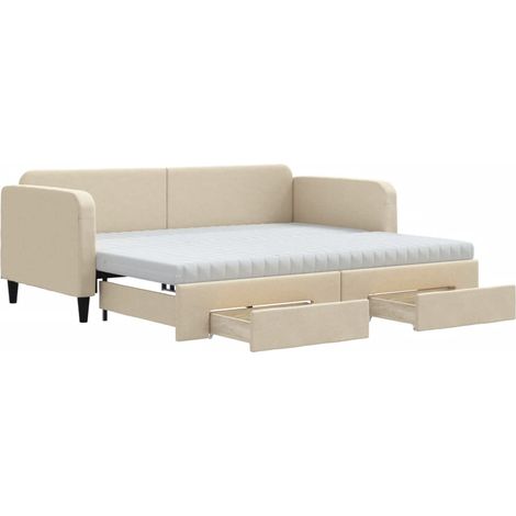 Maison Exclusive - Lit de jour avec gigogne et tiroirs crème 90x200 cm tissu
