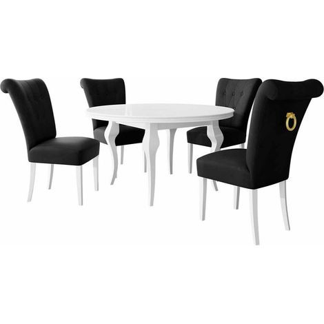 Conjunto de mesas y sillas para comedor Racine 142, Blanco + Magic Velvet 2219, 76x0x0cm, Diámetro: 100, Número de asientos: 4, Estilo: Contemporary (1/5)