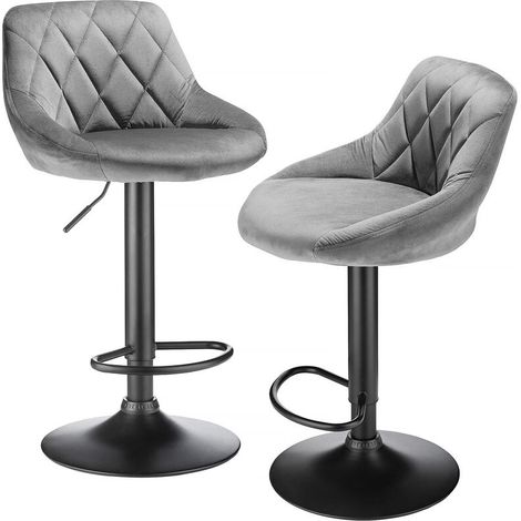 Lot de 2 Tabouret de Bar Tabouret de Cuisine Tabouret de Bar en Velours, Chaise Bar Cuisine, Réglable en Hauteur et Rotatif à 360°, Chaise de Bar avec Repose-Pieds en Métal, gris clair (1/5)