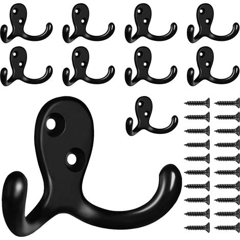 Confezione da 10 ganci appendiabiti da parete in metallo resistente a doppia forcella per soggiorno, bagno, cucina, camera da letto, ideali per cappotti, borse, asciugamani, cappelli e tazze, colore n (1/4)