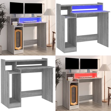 Schreibtisch mit LEDs Grau Sonoma 97x45x90 cm Holzwerkstoff - Bürostuhl - Schreibtischlampe - Home Office - Arbeitsplatzgestaltung - Ergonomischer Stuhl - Home & Living (1/5)