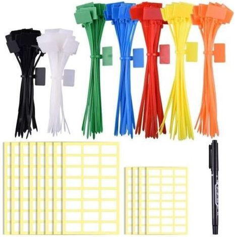 100 farbige Kabeletiketten für 4/6-Zoll-Kabel, Kabelmarkierungsclips mit 288 weißen Etiketten und 3 Zubehörteilen für Kabel, Drähte und Kabelmanagement von DEBUNS (1/5)