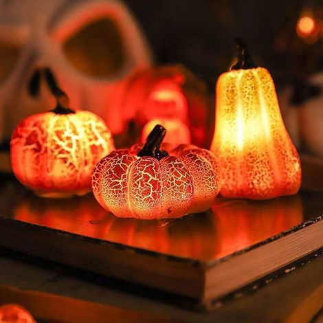 Citrouilles Halloween LED 3 Pièces, Lanterne Résine Veilleuse, Décoration Intérieur/Extérieur (1/5)