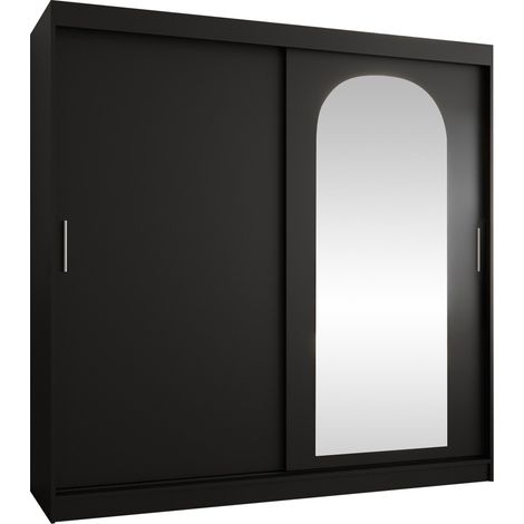 Armoire Hartford 499, Noir, 200x200x62cm, Portes d'armoire: Coulissantes, Nombre d'étagères: 5