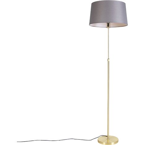 QAZQA Lampada da terra con paralume parte fl - Rustico - Acciaio,Tessuto - Grigio/Oro/Ottone - Oblungo/Cilindro/Tondo Max. 1 x Watt (1/4)