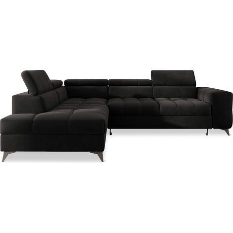 Canapé d'angle gauche convertible Gaspard velours Noir (1/5)