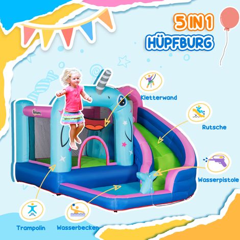 Château gonflable avec glissade, aire de rebond, piscine, jeux aquatiques, 330 x 280 x 200 cm (1/4)