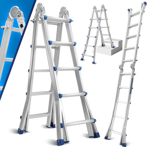 Jiubiaz Échelle télescopique escabeau 3m argentée, pliante, multifonction, intérieur/extérieur, 150kg