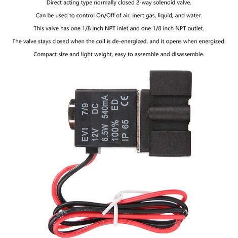Vanne électromagnétique 2 voies en plastique 1/8" NPT NC fermée normalement DC12V (1/5)