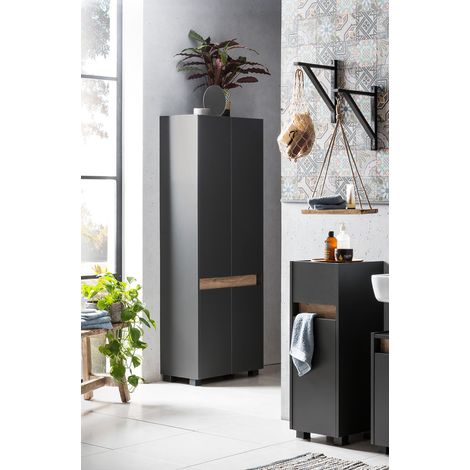 Badschrank Set CORATO-80 in anthrazit mit Absetzungen in Wildeiche Nb. (1/5)