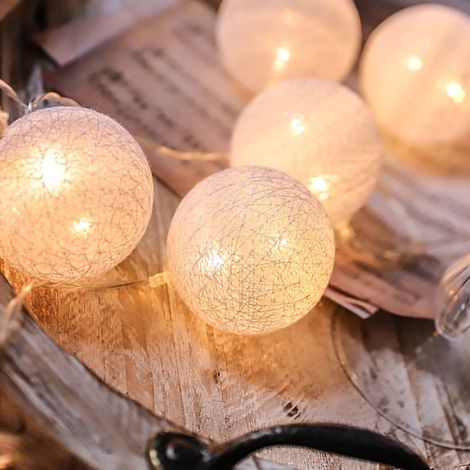 Guirlande lumineuse LED boules plastique multicolores clignotante Noël Nouvel An déco blanc pur 2 m 10 LED piles