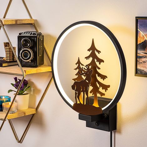 Applique murale élégante, noire et cuivre, 30 x 36 x 10 cm, 100% métal, IP 44, max. 12 W, câble de 200 cm, interrupteur marche/arrêt, parfaite pour décoration inspirée du glamour et de la (1/5)