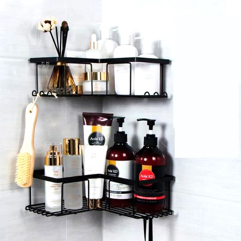 Duschablage ohne Bohren, Eckbadezimmerregal, Aufbewahrung für Shampoo und Duschgel, schwarz (2er-Set) (1/5)