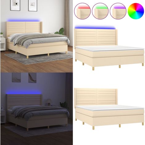 Sommier à lattes de lit matelas et LED Crème 180x200 cm Tissu - Matelas LED - Tissu de lit (1/5)