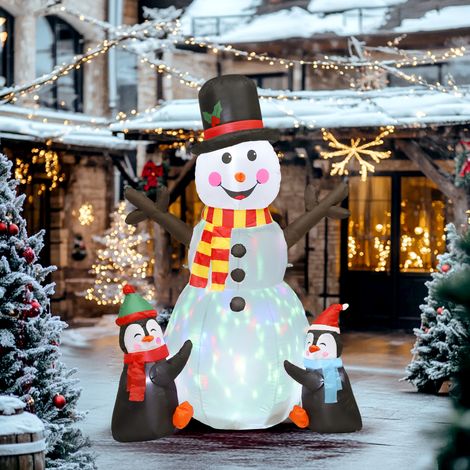 Bonhomme de neige et pingouins gonflable de Noël de 180 cm avec lumières LED. décoration de Noël intérieur et extérieur