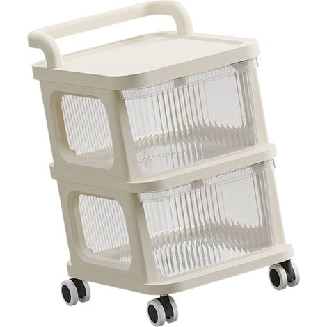 Chariot de rangement roulant multifonction avec tiroir transparent et roulettes, idéal pour la chambre, la cuisine ou le bureau (2 niveaux).