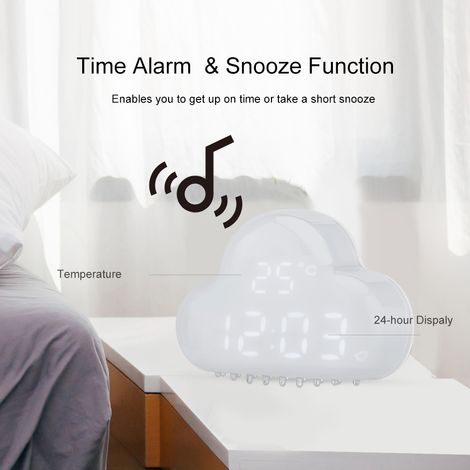 Réveil magnétique en forme de nuage, alarme, affichage numérique de la température, fonction snooze, calendrier, activation vocale, blanc