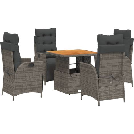 Maison Exclusive - 5-tlg. Garten-Essgruppe mit Kissen Grau Poly R