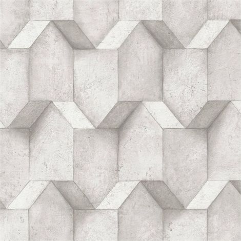 Papier peint 3D Profhome 388274 papier peint intissé gaufré à chaud texturé avec des figures géométriques mat blanc gris 5,33 m2 (1/5)