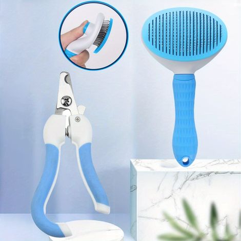 Kit de toilettage pour chat et chien (2 pièces) : coupe-ongles avec verrouillage de sécurité, brosse pour l'épilation.-AquaForge (1/5)