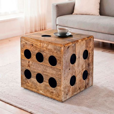 Table d'appoint en forme de dé 41x41 cm en manguier naturel et noir