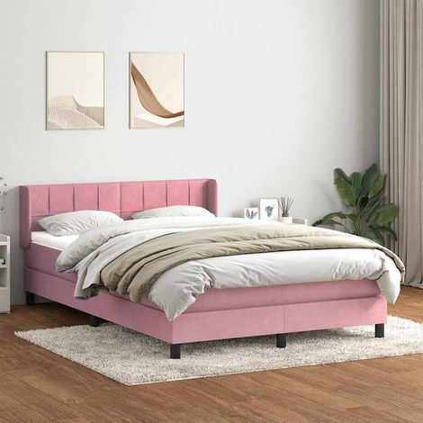 vidaXL Cama box spring con colchón terciopelo rosa 160x210 cm (1/5)