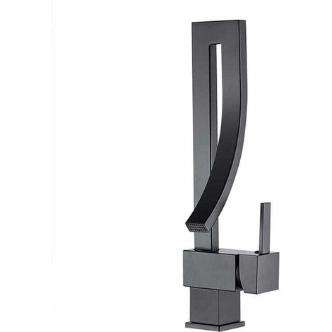 Robinet Lavabo Robinet Salle De Bain, Moderne Design Élégant Laiton Noir Mitigeur Lavabo Pivotant À 360° Eau Chaude Et Froide Disponible, Valve En Céramique (1/4)