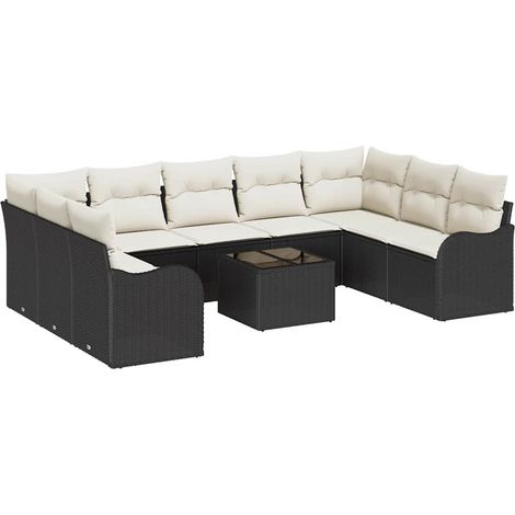 Maison Exclusive - Set Divano da Giardino 10 pcs Nero e bianco Poly Rattan