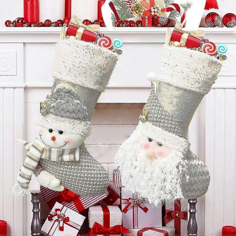 Juego de 2 piezas: Calcetín navideño de Papá Noel con muñeco de nieve y bolsa de dulces. (1/5)