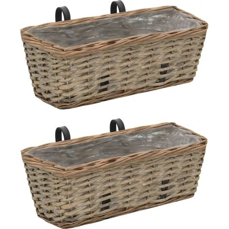 Pots de fleurs pour balcon, lot de 2, osier avec doublure en PE, 40 cm (1/5)