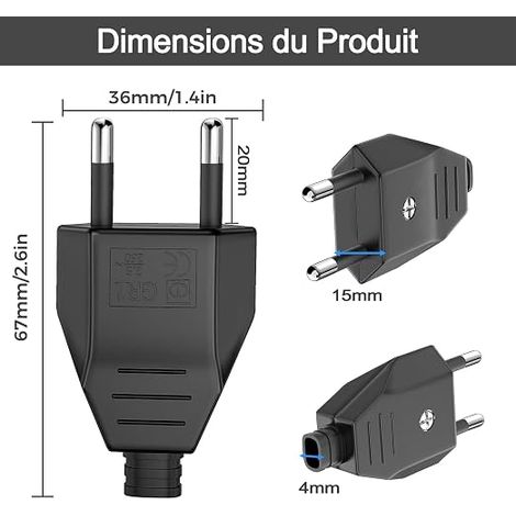 Fiche Européenne Plate, Prise Electrique Male 250V 2.5A (1/4)