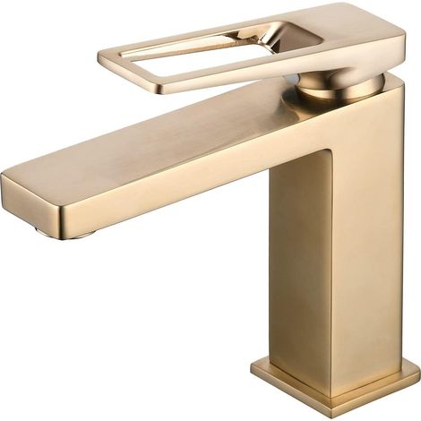 1 Mitigeur Lavabo Laiton, Or Brossé, Valve Céramique, Monotrou, Salle de Bains (1/5)