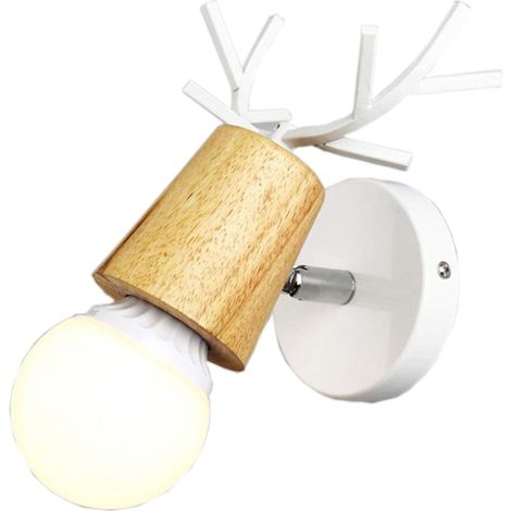 Lampada da Parete in Ferro Legno Applique da Parete Moderna Semplicità E27 40W per Camera da Letto Soggiorno Sala da Pranzo Corridoio (Bianca) (1/5)