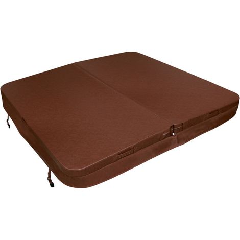 Copertura per vasca idromassaggio 2mx2m quadrato Marrone Resistente alle intemperie Pelle PVC zincato Resistente alle fiamme UV Muffa 4 x Cinghie di chiusura con chiavi 6 x Maniglie di sollevamento (1/5)