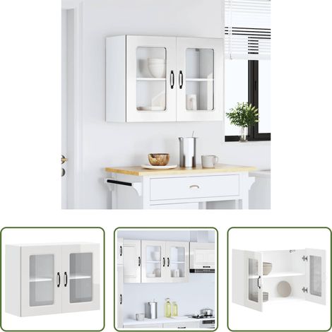 vidaXL Küchenwandregal - Küchen-Hängeschrank mit Glastür Kalmar Hochglanz-Weiß Holzwerkstoff (1/5)