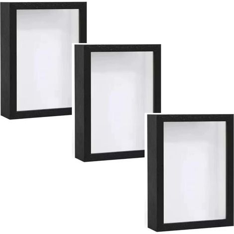 Cadre 3D - Profondeur 3 cm - Format A4 21x29,7 cm - Cadre Bois Pour Photos Et Objets - Noir - Lot De 3 (1/5)