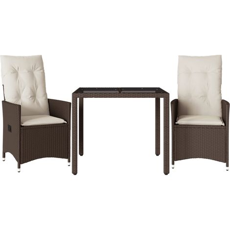 vidaXL Set Bistrò 3 pz con Cuscini Marrone in Polyrattan (1/5)