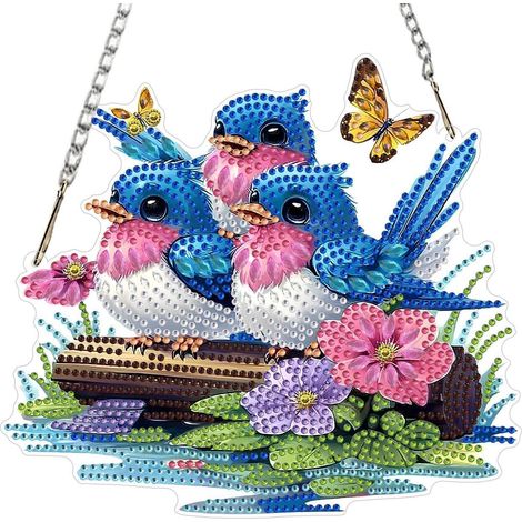 Diamant Painting Anhänger mit Kette, Blaue Vögel, Fensterbild, Bastelset 20x20CM (1/4)