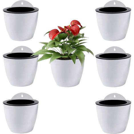 Lot De 7 Pots De Fleurs Muraux En Plastique Blanc 13Cm (PL34) – Arrosage Automatique – Idéal Intérieur/Extérieur Salon (1/5)