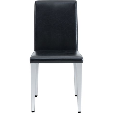 Lot de 6 chaises de salle à manger noires en similicuir PU avec pieds métalliques argentés (1/5)