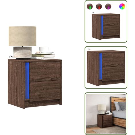 vidaXL Nachttisch mit LED-Leuchten Braun Eichen-Optik Holzwerkstoff (1/5)