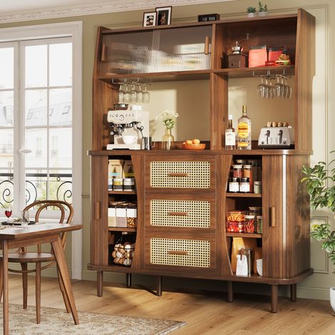 Buffetschrank mit Schiebetüren und 3 Schubladen Walnuss OKMYHOME (1/5)