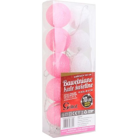 10 boules lumineuses LED en coton de 6 cm, roses et blanches, avec piles, lumière blanc chaud (1/5)