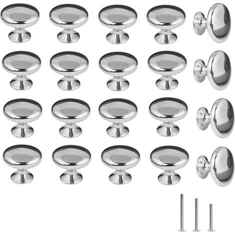 JSSEVN - 20x Chrome Dresser Handles Round Mushroom Furniture Door Knobs for Kitchen, Wardrobe, Cupboard, Drawer, Bedroom (Dia.30mm/Silver) (1/5)