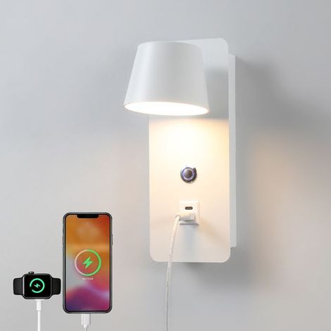 KLVGTIFS PU - Applique murale blanche, 7,5 W, style nordique, applique murale de fond de canapé de salon, lumière d'ambiance LED, rota (1/5)